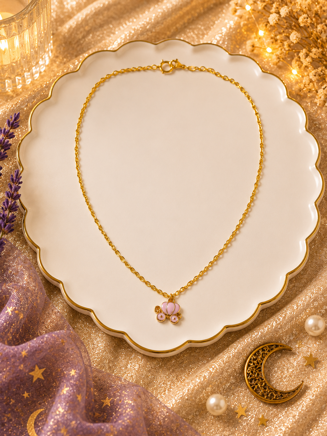 Pink Pendant Necklace (Gold)