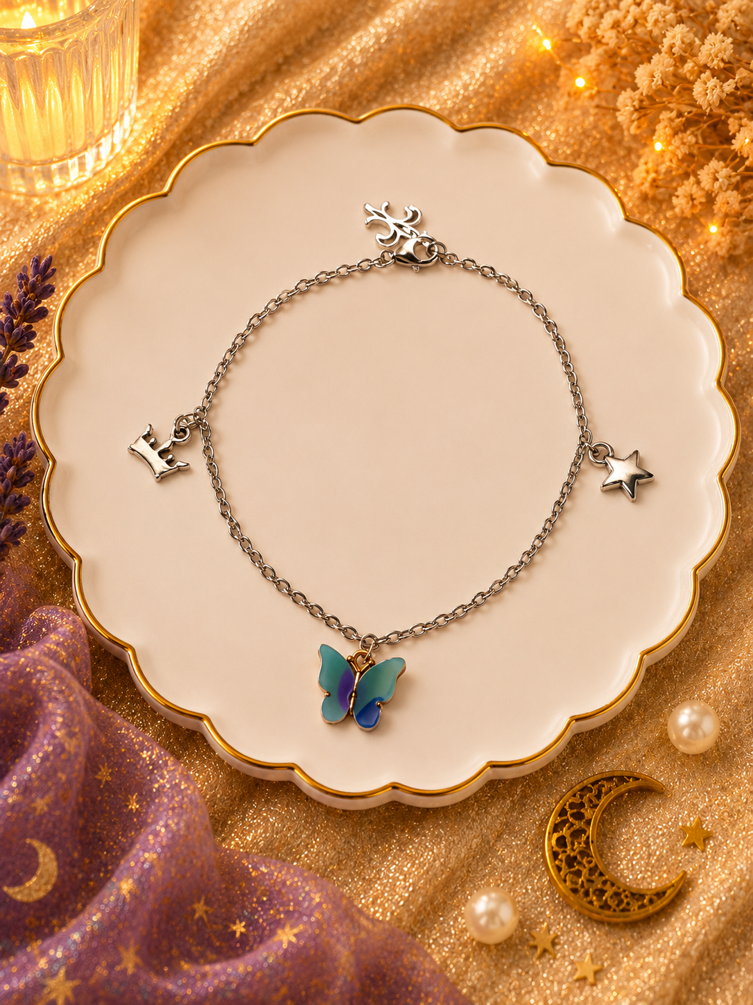 Blue Butterfly Charm Bracelet (Silver)