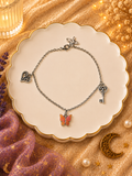 Pink Butterfly Charm Bracelet (Silver)